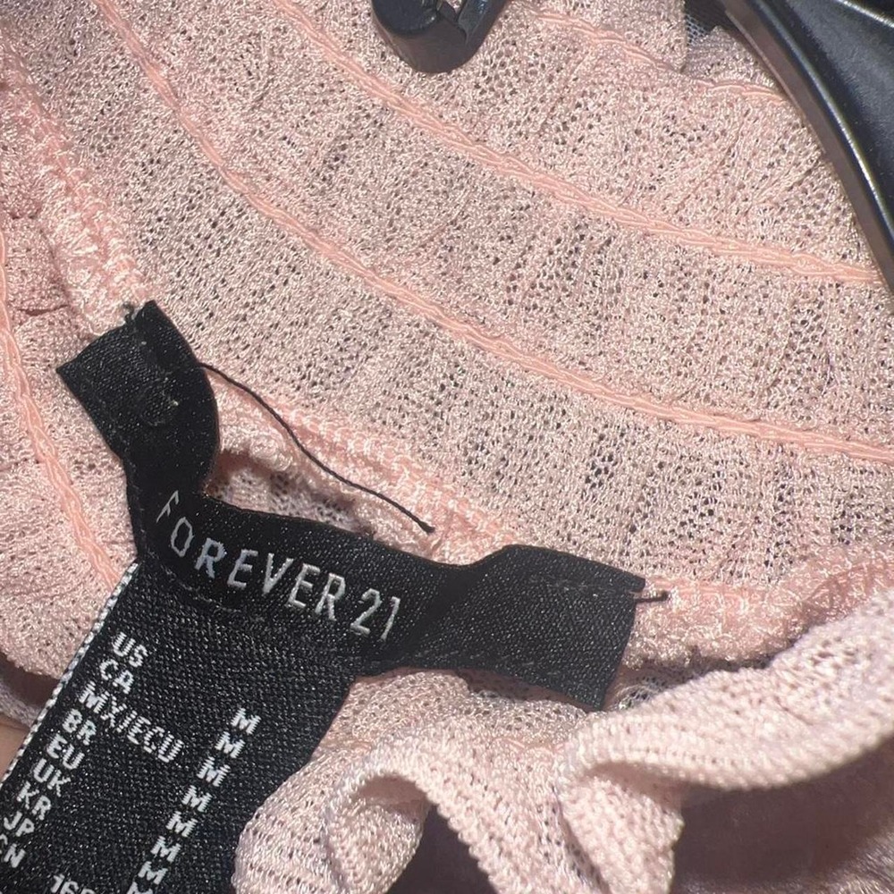 Forever 21 Pink Smocked Mock Neck Ruffle Top Sheer Long Sleeve M